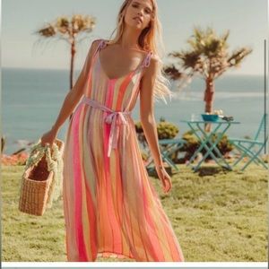 Sundress Cary Maxi Dress Marbella Mix Rainbow L/XL Pastel Stripes Long NWT New
